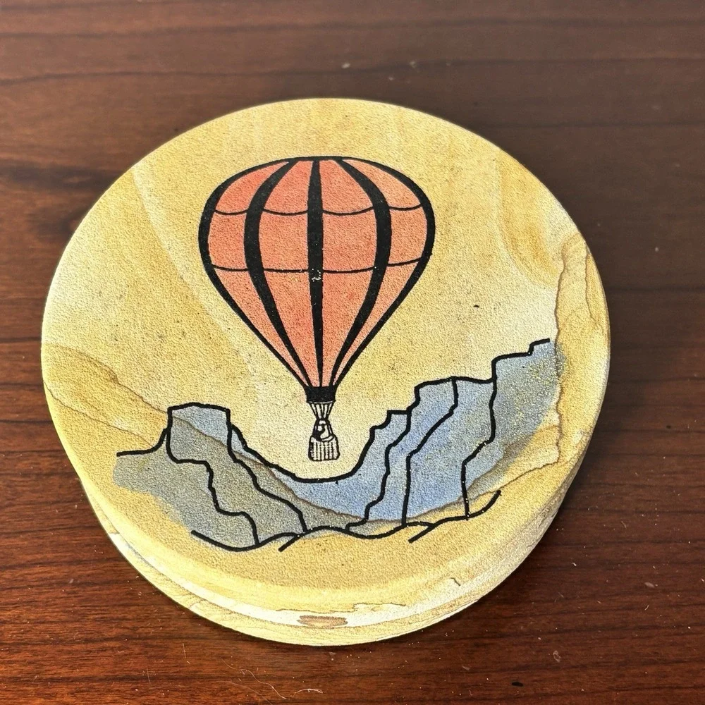 Set(4) Thirstystone Hot Air Balloon Coasters Natural Sandstone w/Cork Back